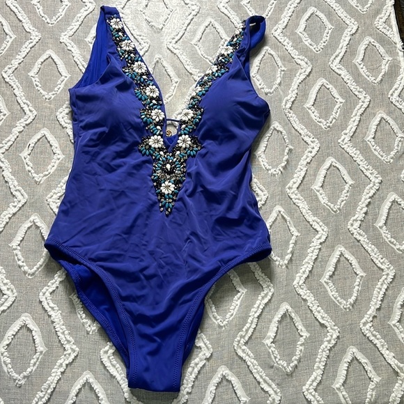 Amita Naithani Other - Amita Naithani beaded embellished deep V one piece swimsuit medium. A317